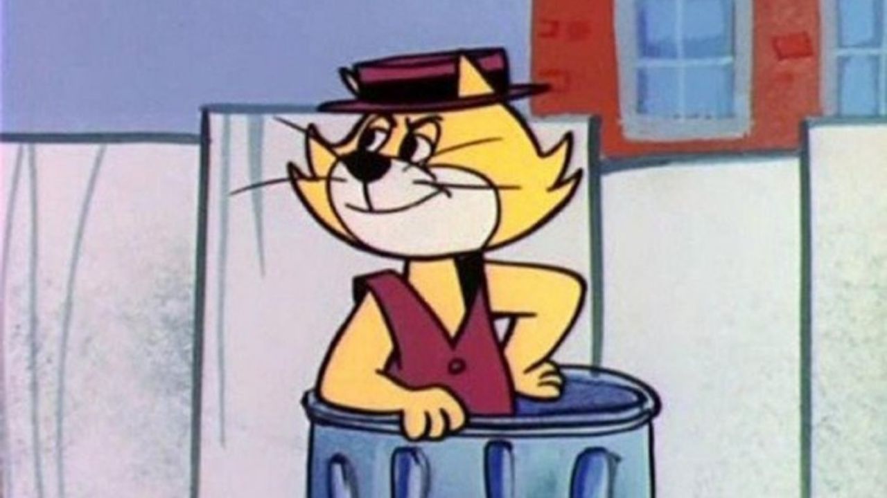 cena de manda-chuva, gato amarelo dentro da cesta de lixo