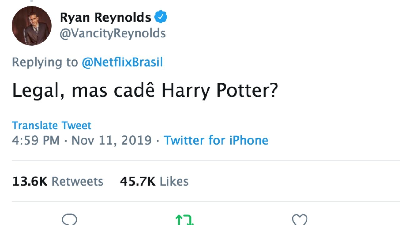 Em português, Ryan Reynolds zoa o anúncio da Netflix no Twitter