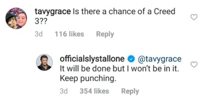 Resposta Sylvester Stallone Instagram