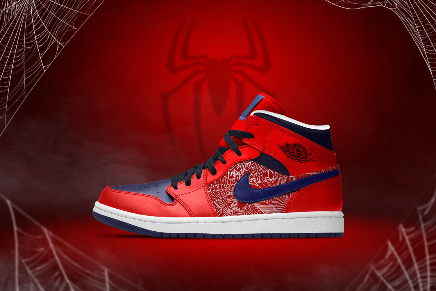 tênis do homem-aranha vermelho e azul